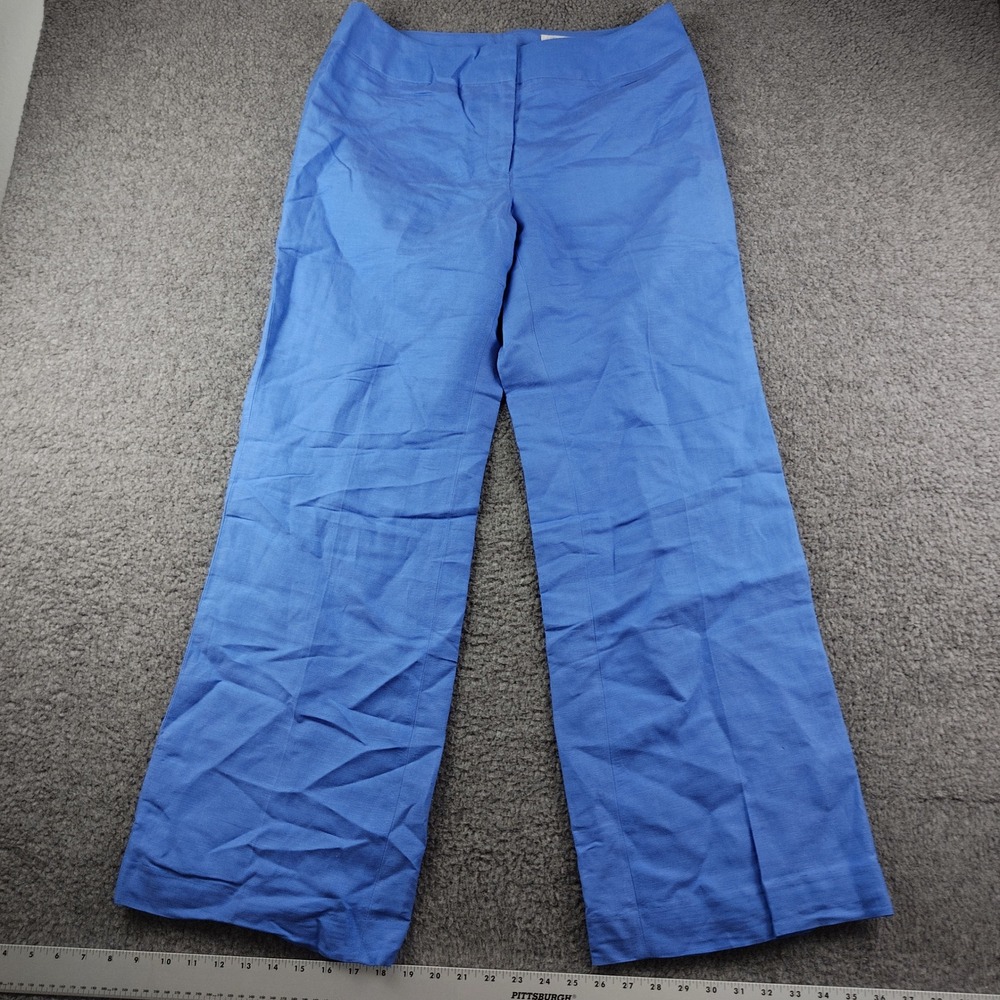 David N Blue Linen Blend Wide Leg Dress Pants Trousers Sz 12 Womens 33x31